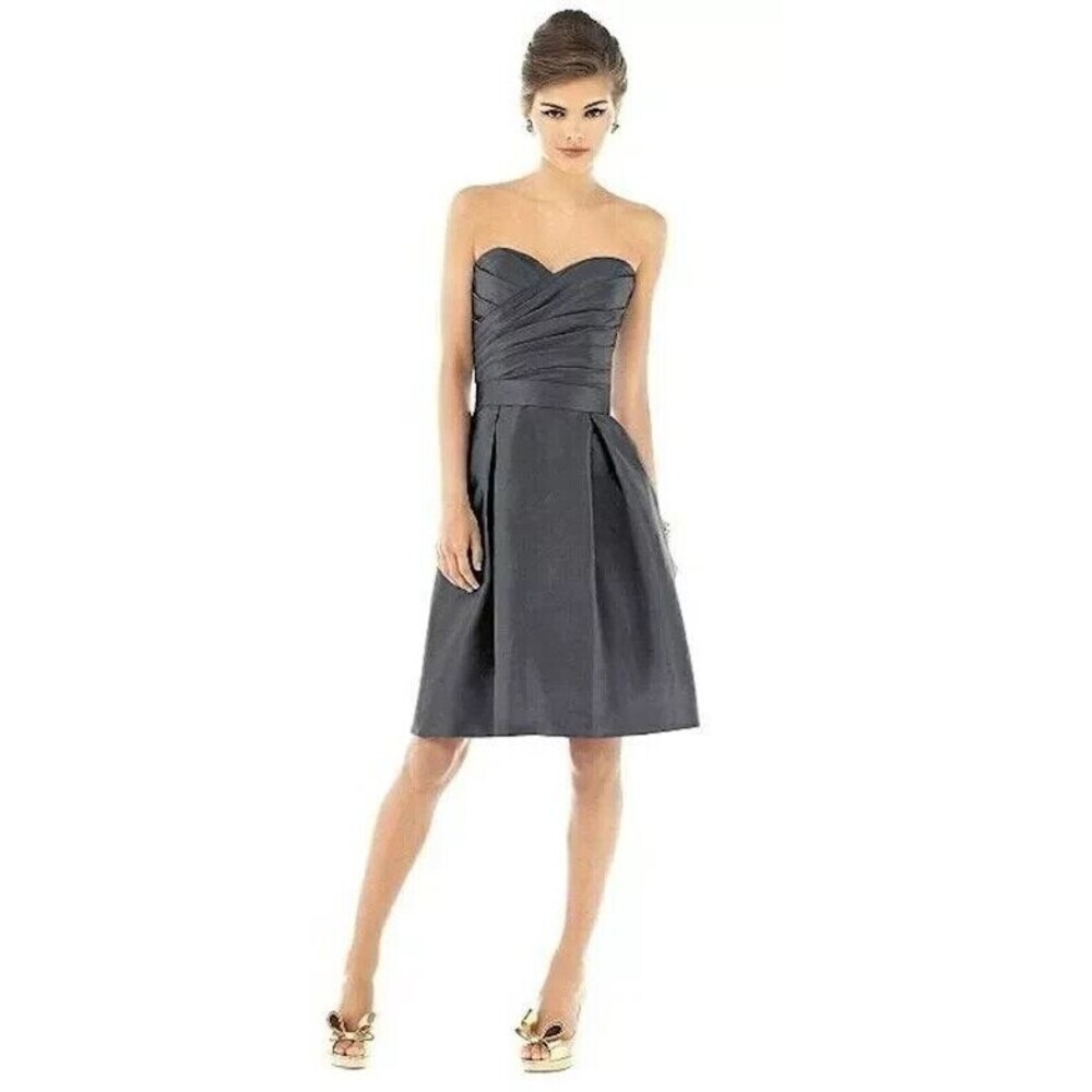 Alfred Sung Strapless‎ Sweetheart Dress Black Womens Pockets Bridesmaid Cocktail